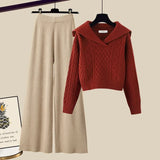 Winter Thick Knit Two Piece Sets Women Outfits Ladies Elegant Twist Knitted Sweater And Wide Leg Pant Sets Women