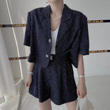 Zingj Chic Summer Temperament Small Fragrant Wind Suit Collar Short Coat High Waist Versatile Two Button Wide Leg Shorts-Outfit