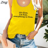 Fine I'm Fine Everything Is Fine Printed Funny Women Tank Tops Summer Loose Sleeveless 90s Tank Ladies Tees Tops