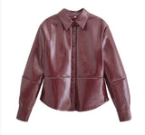 Women's Explosive Collar Button PU Coat Mini Dress Two
