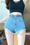 High Waist Tassel Denim Shorts For Women Summer Blue Rivets Short Jeans 2023 Summer Sexy Hot Jeans Shorts Woman