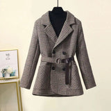 Winter Office Ladies Elegant Sets Womens Outfits 2023 Plaid Thick Coats+Turtleneck Knitted Sweater+woolen Harem Pants