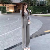 Women Autumn Fashions New Two Leisure Tracksuit Long Sleeve Zipper Wide-legged Pants Pants Suit Solid Knitted Sweatshirt