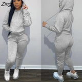 Autumn Gray 2 Two Piece Sets Tracksuit Womens Outfits Black Fleece Hoodies Pants Sets Suits Ladies Sweatsuit For