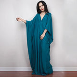 Solid V-neck Batwing Sleeve Plus Size Loose Maxi Dress For Women Summer Beach Wear Kaftan Long Bathing Dresses