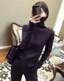 Winter Turtleneck Sweater Women Knitted Ribbed Pullover Sweater Long Sleeve Slim Jumper Pull Femme