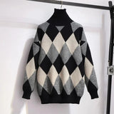 winter Warm 2 Pieces Sets Womens Outfits Korean Woolen Knitted Plaid Turtleneck Sweater And Black Skirts Suits Ropa