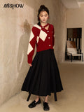 Knitted Cardigan for Women 2022 Autumn Winter French Chessboard Rhombic Retro Red Hollow Out Female Sweaters