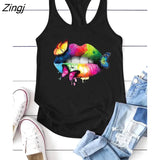 Lips Butterflies Printed Tank Top Women Sleeveless Summer Tee Shirt Harajuku Crew Neck Ladies 90s Tops Ropa