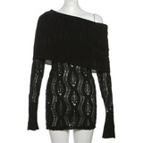 Sheer Knitted Off-Shoulder Mini Dress-Outfit
