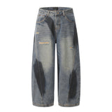 Blade Splicing Deconstruction Hole Painting To Make Old Jeans Loose Hedging Men And Women With The Same Drag Trousers