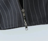 Striped Square Neck Short Sleeve Double Zipper Top-Outfit