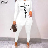 Tracksuit For Women Faith Letter Ribbed Knit Two Piece Set Casual 2 Pcs Outfits Long Sleeve Tshirts Pants Suit Matching