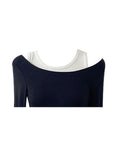 Style Woman Black Long Sleeve Slim Crop top Casual Fashion And Vest Fake Two Pieces Top 2023 Autumn New Temperament