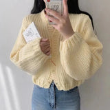Solid Knitted Cardigan Women Sweet Cropped Sweaters Jackets Korean Short Knitwear Coat Casual All Match Jumpers