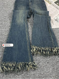 Women Fashion Flare Jeans Tassel Baggy Denim Trousers High Waist Loose Elasticity Korean Style Street Femme Wide Leg