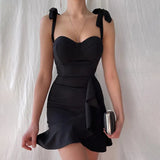 Summer Lace Up Bodycon Backless Ruffles Mini Party Dresses Women's 2022 Sexy Girl Sleeveless Black Red Evening