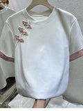 Chinese Style Embroidered Buckle Short-Sleeved T-Shirt Women 2025 Summer New Simple Jafuse Thin
