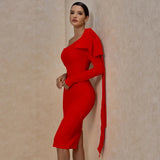 Runway Fashion Bownot Red Bandage Dress 2020 Fall Winter Women Sexy One Shoulder Bandage Dress Bodycon Club Party