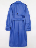 Spring Autumn Long Faux Leather Trench Coat for Women Belt Double Breasted Luxury Elegant Fashion