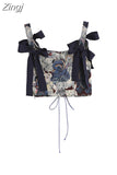 2023 Korean Cute Bear Jacquard Bow Women Suspender Vest Summer Y2K Vintage Casual Sleeveless Off Shoulder Ladies Crop