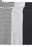 Off Shoulder Knitted Dresses For Women Striped Midi Bodycon Dress Women Black White Sexy Long Dress Woman Summer