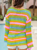 2025 New Stitched Knitted Shirt Loose-Colored Round-Necked Striped