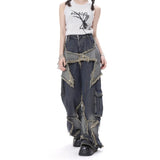 Style Retro High Street Jeans Women's New Loose Wide Leg Pants Trendy Punk Casual Star Tassel Streetwear Denim