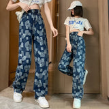 check High Waist Women loose Jeans Korean Fashion Streetwear Wide Leg Jean Female Denim Trouser Straight Denim