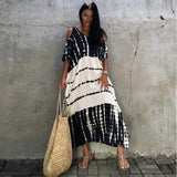 Sexy Cold Shoulder V Neck Bats Sleeve Loose Summer Beach Dress Plus Size Women Beachwear Kaftan Black Dress
