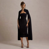 Solid Cape Bodycon Midi Dress- Outfit