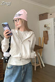 Y2k Short Length Zipper Hooded Sweatshirts Solid Women Hip Hop Sudadera Vintage Long Sleeve High Waist Street