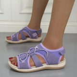 New Roman Slope Heel Sandals Round Head Magic Stick Retro Fashion Large-Size Beach Solid Sandals