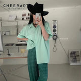 Neon Green Summer Shirt For Women Short Sleeve Button Up Oversized Collared Shirt Korean Fashion Top Holiday
