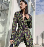 Spring 2022 Fashion Women Two Piece Blazer Set Backless Floral Elegant Stylish Pant Suits Matching Outfits