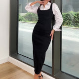 Zingj 2023 New Advanced Sense To Accept The Waist Fake Two Long Sleeves Wrapped Hip Dress-Outfit