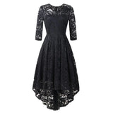 3/4 Sleeve Tunic Party Dress Lace 2022 Short Front Long Back Vestidos Solid Red Purple High Low Formal
