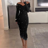 Women's Autumn Long Sleeved Wrap Hip Dresses Black Lace Patchwork Hollow Party Dress Fashion Slash Nneck High Waist Tight