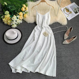 Sexy Spaghetti Strap Long Dress Women Elegant Backless Dresses Vintage Beach Party Maxi Dress Robe