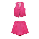Women's 2025 Spring New Fashioned Colored Flax-Blend Vest + Shorts