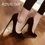 Suede Flock Women Pumps for Wedding Pointed Toe Sexy High Heels Shoes 12 cm Stilettos Plus Size RM007