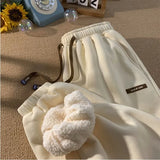 Warm Thickened Lamb Plush Winter Sweatpants Solid High Waist Baggy Pants Joggers Preppy Students Korean Harajuku