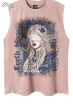 Street Graffiti Y2k Vintage Print Casual American Women Tanks Tops Hip Hop Couples Loose Vest Summer Sleeveless