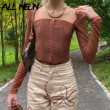 Cyber Y2K Streetwear Patchwork Front Hook Closures Corset Tops 90s Fashion Sexy Square Collar Long Sleeve Mesh