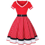 Patchwork Women Summer Dresses Robe Vintage 1950s Pin Up Swing Party Work Wear Rockabilly Dress Polka Dot Printed