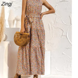 Elegant Sexy beach long Dress Women Print Flowers Polka-dot strap Ladies Halter boho dress women vestidos 2021