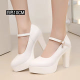 Leather Tip Tip 15CM Catwalk Ultra-High Heel Women's Thick-Sed Waterproof Table Single Shoe With Shallow Model Performance