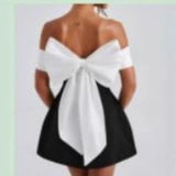 Women's Explosive Bows A Word Shoulder Party Dress +
