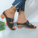 Large-Size Velo Heel Sandals Women's Belt Buckle Bottom Large-Size Beach Cool