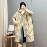 Winter Women 90% White Duck Down Long Jacket Hooded Casual Loose Warm Outwear Female Thick OverSize Puffer